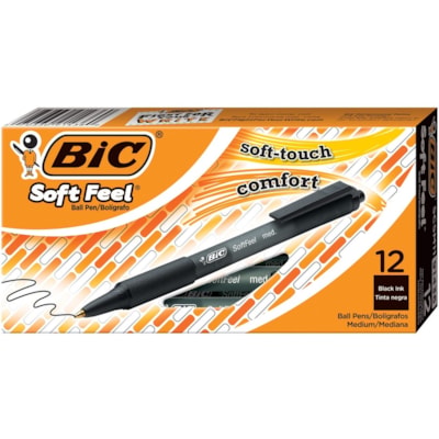BIC Soft Feel Ballpoint Retractable Pens, Black, Medium 1.0 mm, 12/BX*
