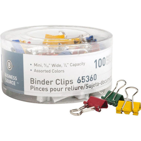 Business Source Colored Fold-back Binder Clips - Mini Size Capacity: 0.3"