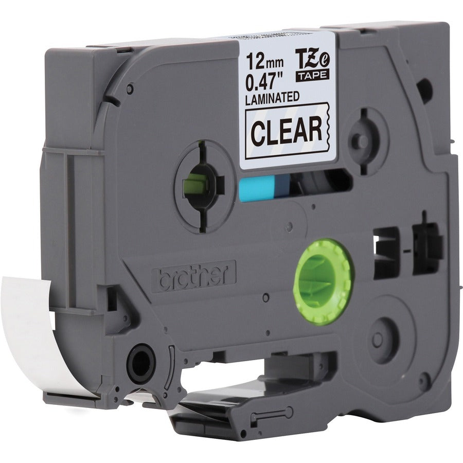 P-touch TZe Laminated Tape Cartridge - x 1/2" (12.70 mm) Width - Black, Clear - Water Resistant - Laminated - Grease Resistant, Grime Resistant, Temperature Resistant - 1 Each