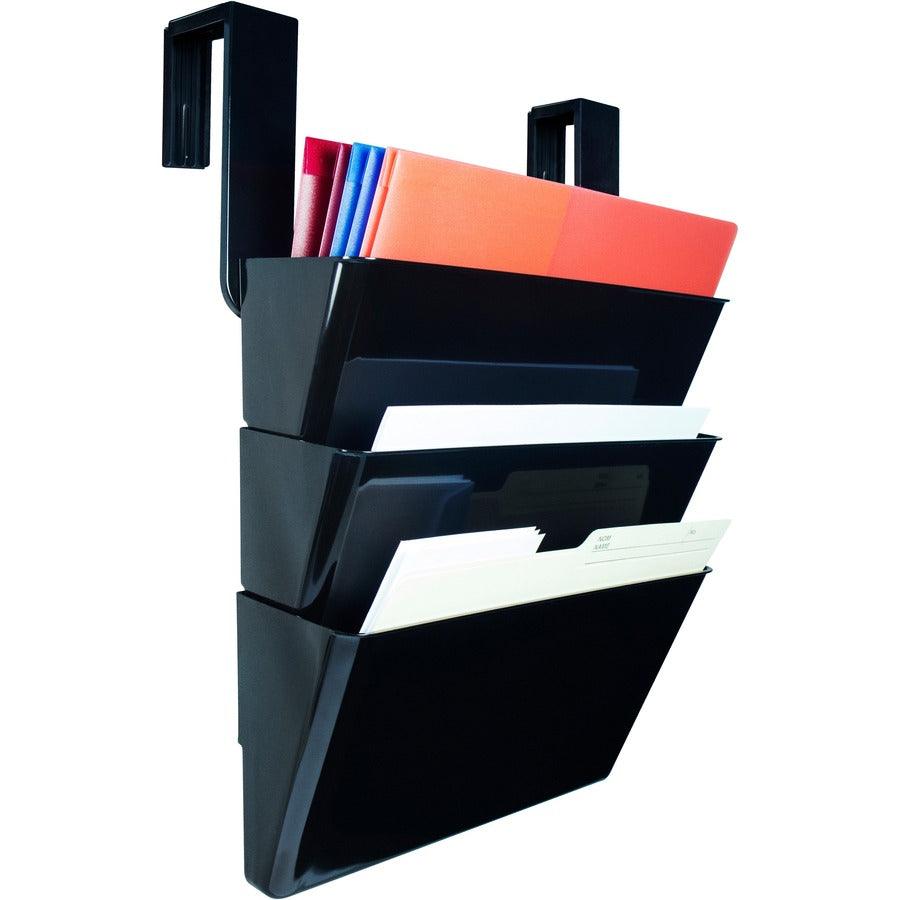 Storex Wall Pocket - 3 Pocket(s) - 14.3" Height x 13" Width x 4" Depth - 100% Recycled - Black - 3 / Set