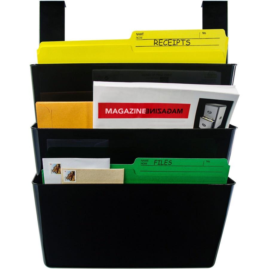 Storex Wall Pocket - 3 Pocket(s) - 14.3" Height x 13" Width x 4" Depth - 100% Recycled - Black - 3 / Set