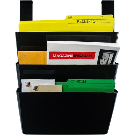 Storex Wall Pocket - 3 Pocket(s) - 14.3" Height x 13" Width x 4" Depth - 100% Recycled - Black - 3 / Set