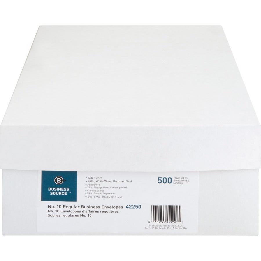 Business Source Regular Business Envelopes - #10 White