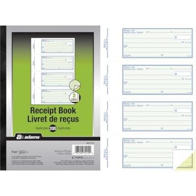 RECEIPT BOOK, CARBONLESS 4/PG