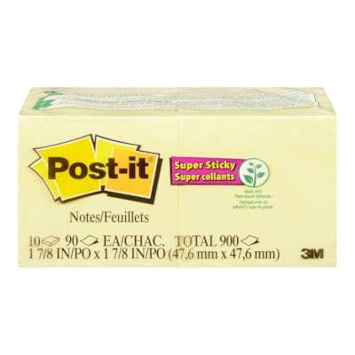 Post-it® Super Sticky Adhesive Notes - 900 - 2" (50.80 mm) Flag/Note Width x 2" (50.80 mm) Flag/Note Length - Square - 90 Sheets per Pad - Unruled - Yellow - Paper - Self-adhesive - 10 / Pack