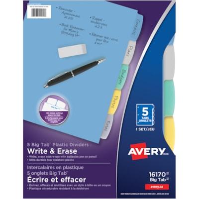 AVERY WRTE-ON PLSTC 5 TAB ASRT