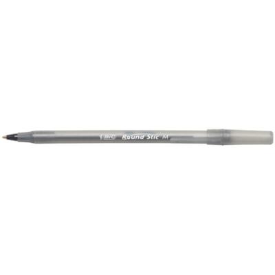 BIC Round Stic Ballpoint Pens - Medium Pen Point - Black Ink - Black Barrel - Brass Tip - 60 / Box