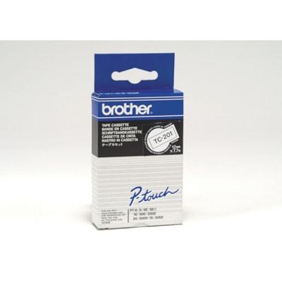 Brother P-touch TC201 Label Tape - 15/32" (12 mm) Width - Permanent Adhesive - Rectangle - Glossy - White, Black - Water Resistant - Abrasion Resistant, Temperature Resistant, Chemical Resistant, Light Resistant - 1 Each