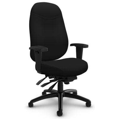 Global Granada Deluxe High‑Back Chair – Fabric/Wood Seat, Black Fabric Back, Hardwood, Echo Black Terrace Fabric, Armrest, 5‑Star Base