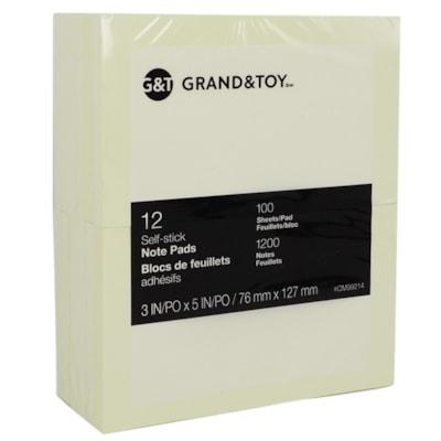 GT STICKY NOTE 3X5 12PK YELLOW