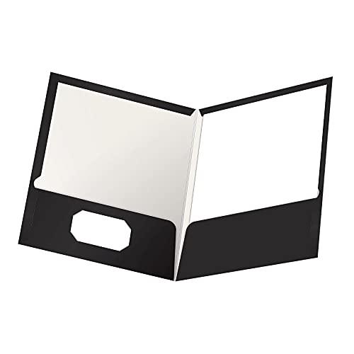 Oxford Pocket Folders, Laminated Twin, High-Gloss Black, Letter Size, 100-Sheet Capacity, 25-Pack