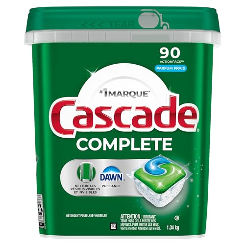 Cascade Dishwasher Detergent Pods, Complete Actionpacs Dishwasher Pods, Fresh Scent, 90 Count