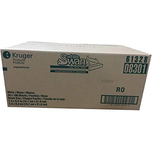 White Swan Facial Tissue - 2 Ply - 7.40" (187.96 mm) Width x 8.20" (208.28 mm) Length - 100 Sheets / Box - 30 Boxes - White