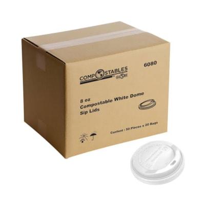 DOME LID WHITE FITS 8OZ CUPS
