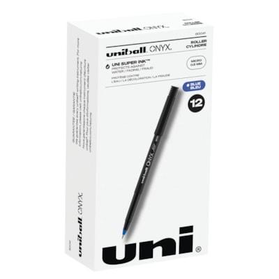 Uniball Onyx Rollerball Pens, Blue, Micro 0.5 mm, Box of 12