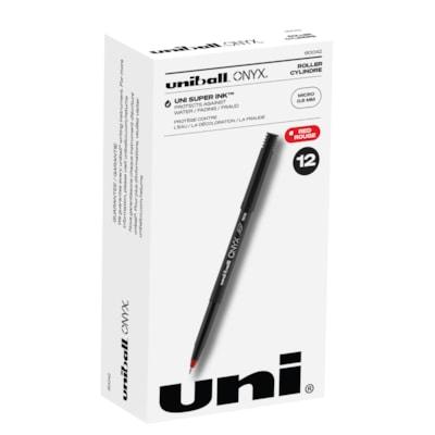 Uniball Onyx Rollerball Pens, Red, Micro 0.5 mm, Box of 12