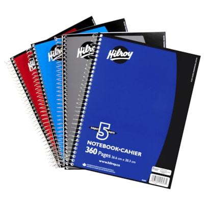 Hilroy Executive Coil Five Subject Notebook - 360 Sheets - Wire Bound - 0.28" (7 mm) Ruled - 8" (203.20 mm) x 10 1/2" (266.70 mm) Sheet Size - Assorted Cover - Subject - 1 Each