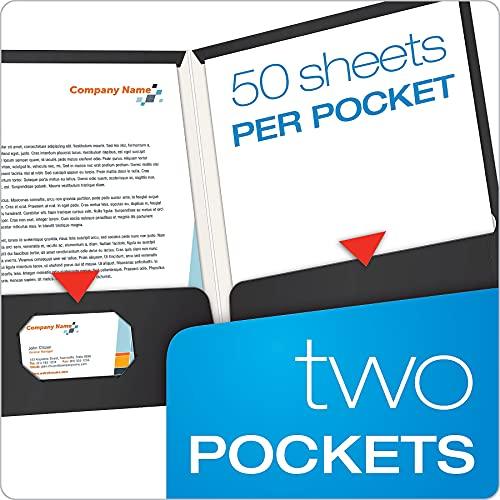 Oxford Pocket Folders, Laminated Twin, High-Gloss Black, Letter Size, 100-Sheet Capacity, 25-Pack