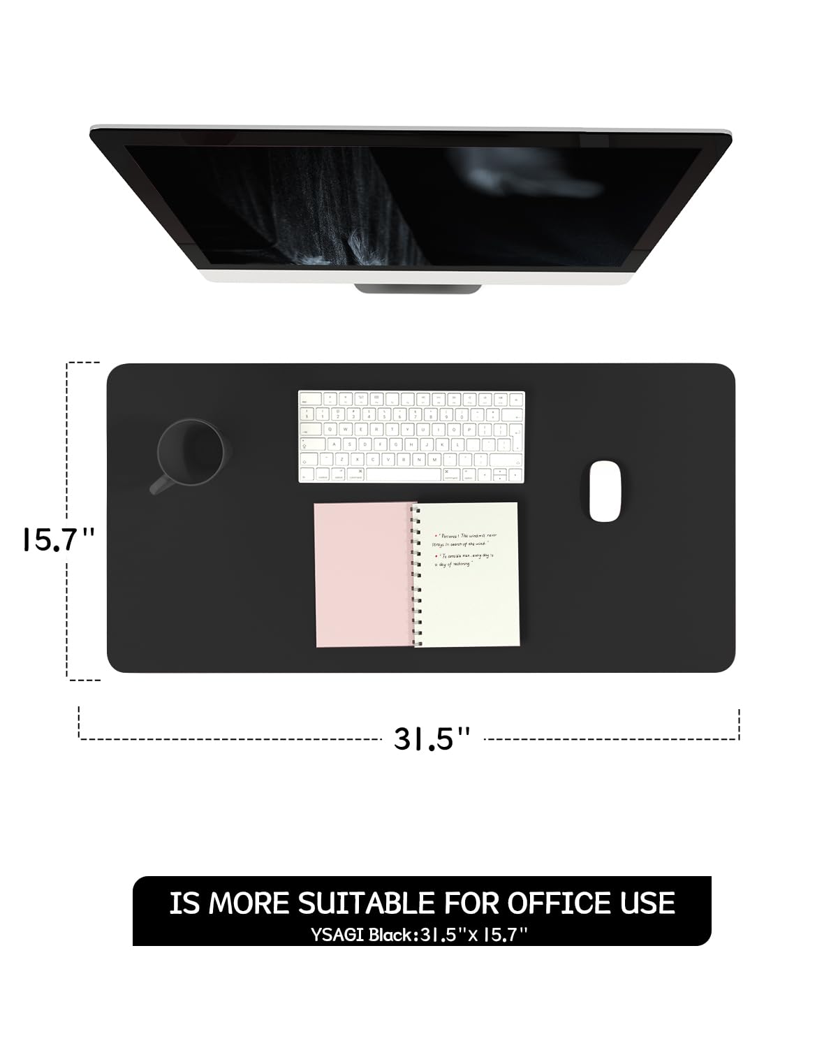 Non-Slip Desk Pad,Mouse Pad,Waterproof PVC Leather Desk Table Protector,Ultra Thin Large Desk Blotter, Easy Clean Laptop Desk Writing Mat for Office Work/Home/Decor(Black, 31.5" x 15.7")