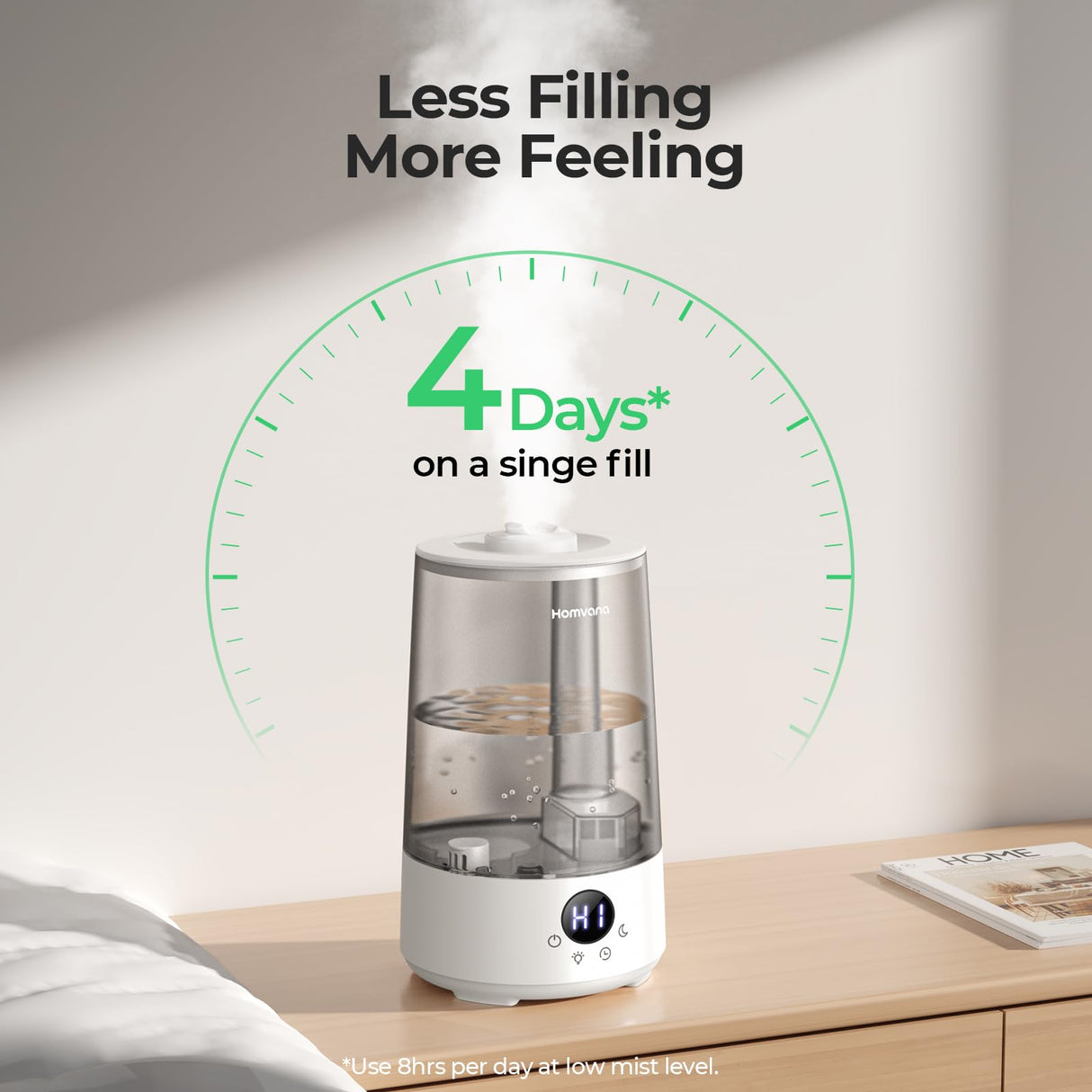 Homvana Humidifiers for Bedroom Home, 3.6L Cool Mist Top-Fill 34H Super Long Time, Quiet 16dB, Baby Humidifier, Oil Diffuser for Large Room, Plants, Nursery, Office BPA FREE, 7 Color Light Ultrasonic