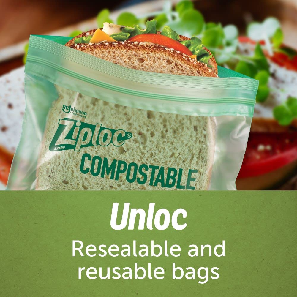Ziploc Compostable Snack and Sandwich Bags for On-the-Go Freshness, 20 Count