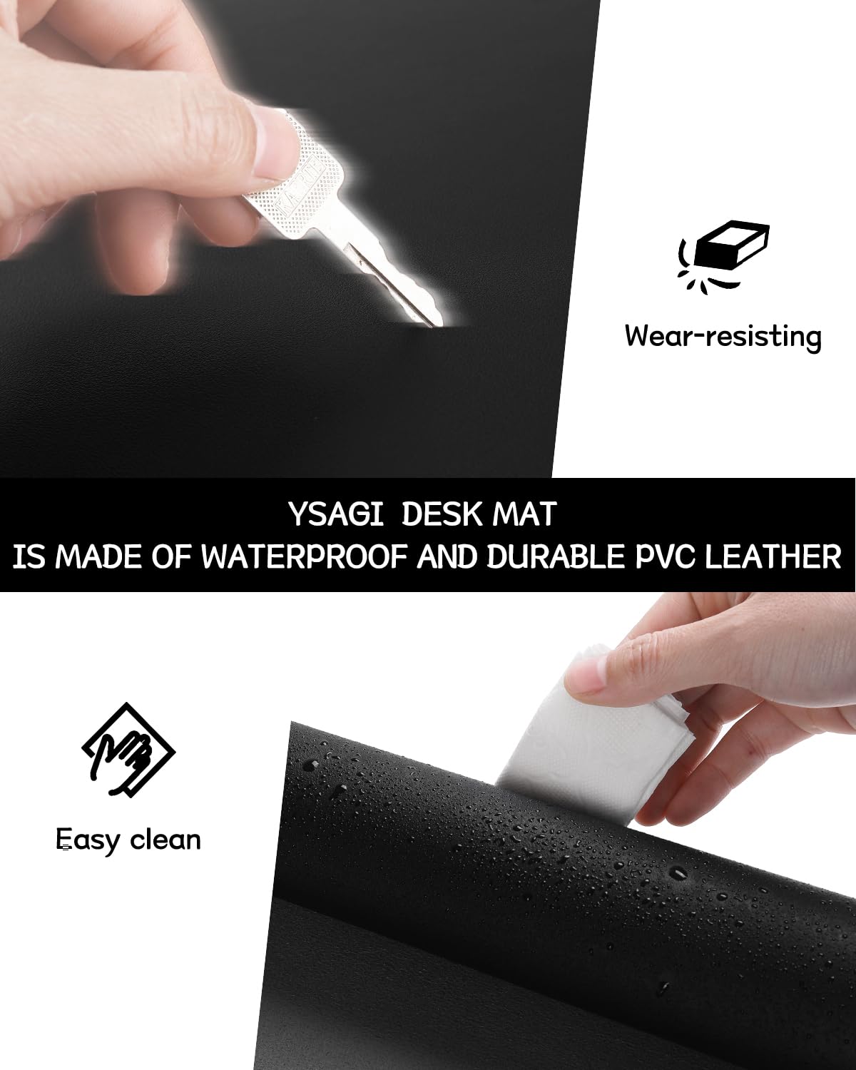 Non-Slip Desk Pad,Mouse Pad,Waterproof PVC Leather Desk Table Protector,Ultra Thin Large Desk Blotter, Easy Clean Laptop Desk Writing Mat for Office Work/Home/Decor(Black, 31.5" x 15.7")