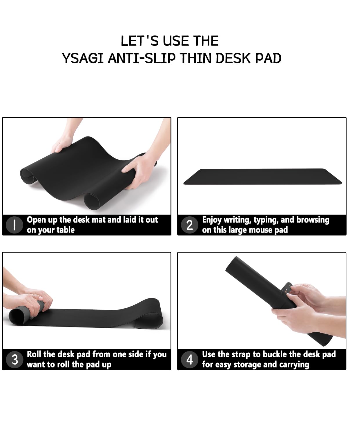 Non-Slip Desk Pad,Mouse Pad,Waterproof PVC Leather Desk Table Protector,Ultra Thin Large Desk Blotter, Easy Clean Laptop Desk Writing Mat for Office Work/Home/Decor(Black, 31.5" x 15.7")