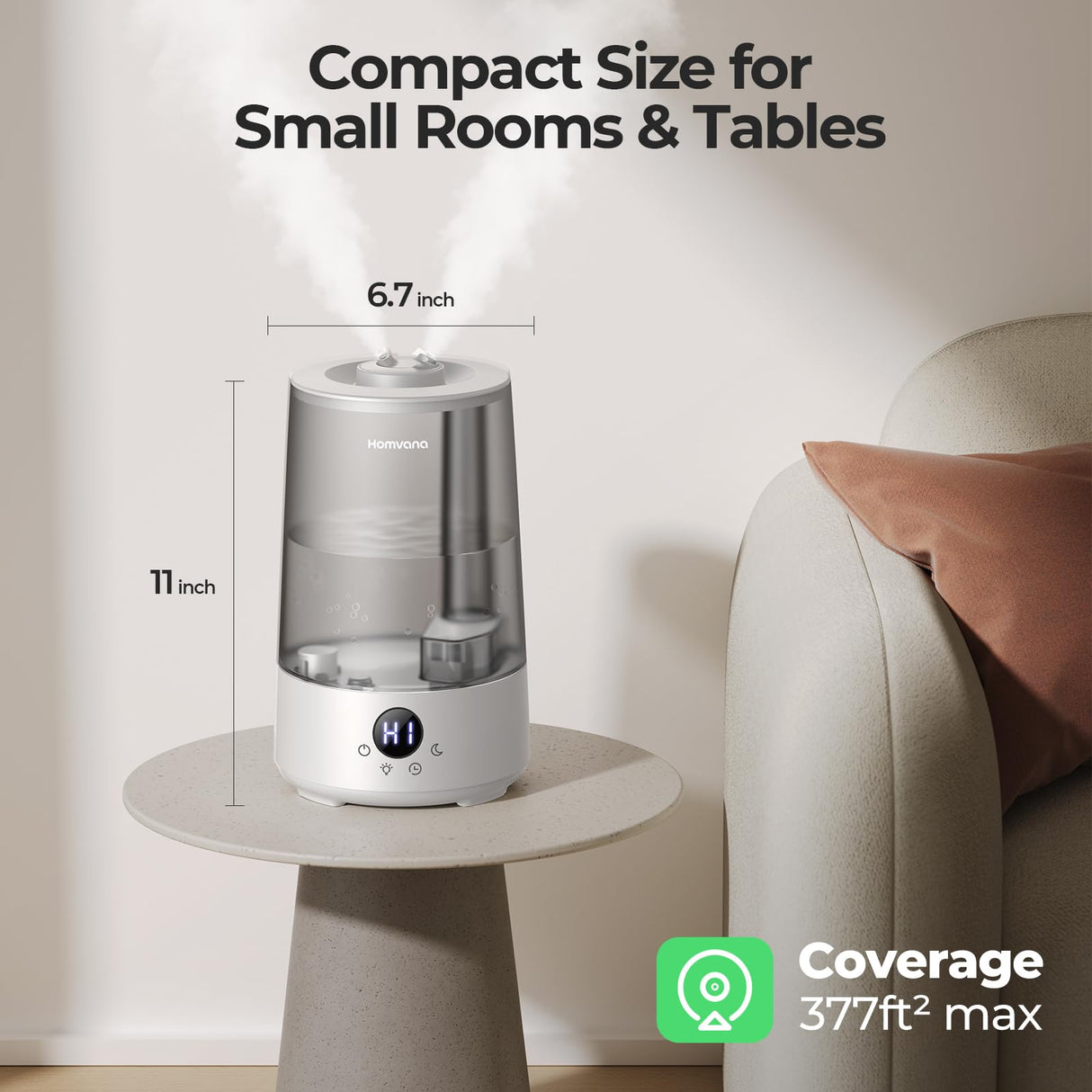 Homvana Humidifiers for Bedroom Home, 3.6L Cool Mist Top-Fill 34H Super Long Time, Quiet 16dB, Baby Humidifier, Oil Diffuser for Large Room, Plants, Nursery, Office BPA FREE, 7 Color Light Ultrasonic