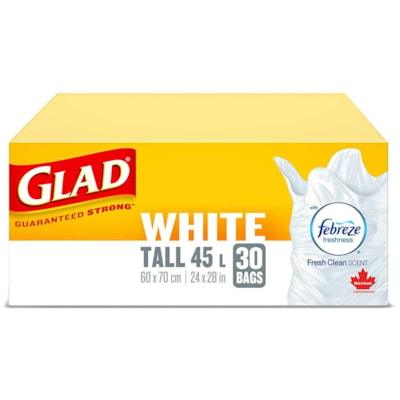 GLAD WHT GARBAGE BAG 45L 30PK