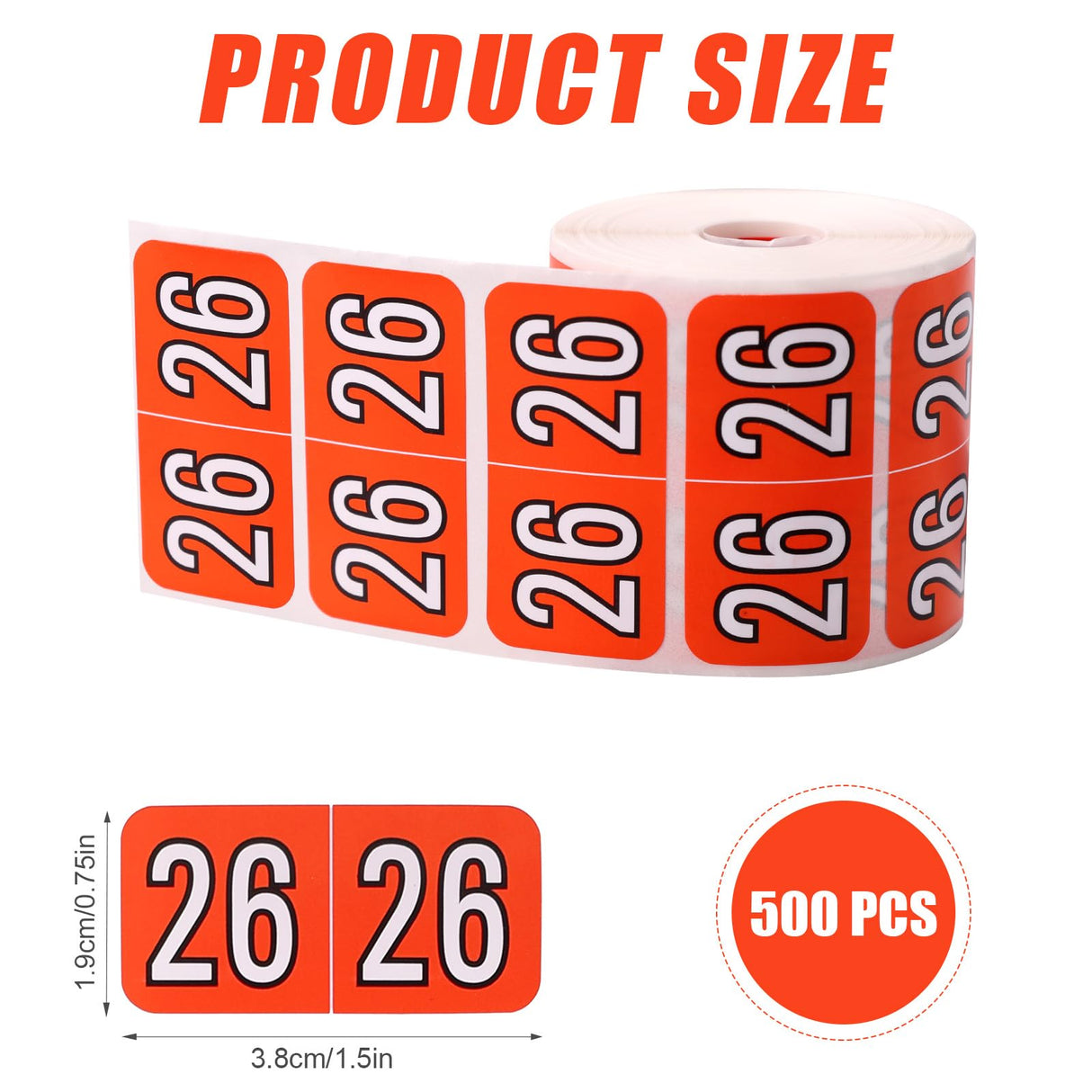 500pcs 2026 Year Stickers, 3/4x1-1/2 Inch File Folder Labels 26 Year Colored Self-Adhesive Medical Chart Number Stickers for Tab File Folders Office Supplies (Red)