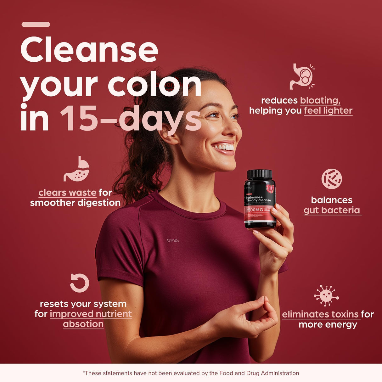 GLP-1 Colon Cleanse Berberine Supplement 1500mg - 15-Day Advanced Detox for Men & Women - Extra Strength w/Senna Leaf, Fast-Acting Natural for Constipation, Gut Health & Bloating Relief - THINBI