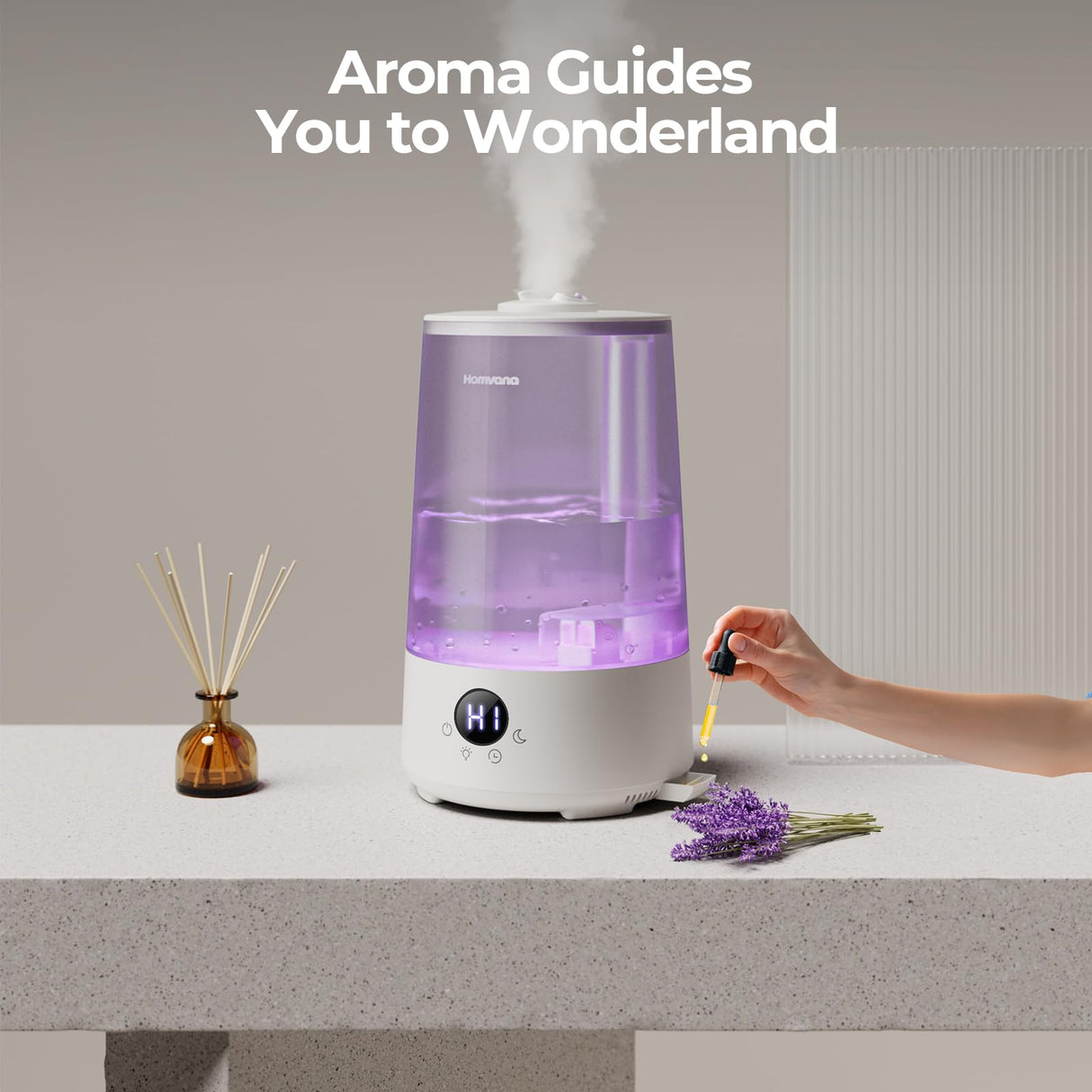 Homvana Humidifiers for Bedroom Home, 3.6L Cool Mist Top-Fill 34H Super Long Time, Quiet 16dB, Baby Humidifier, Oil Diffuser for Large Room, Plants, Nursery, Office BPA FREE, 7 Color Light Ultrasonic