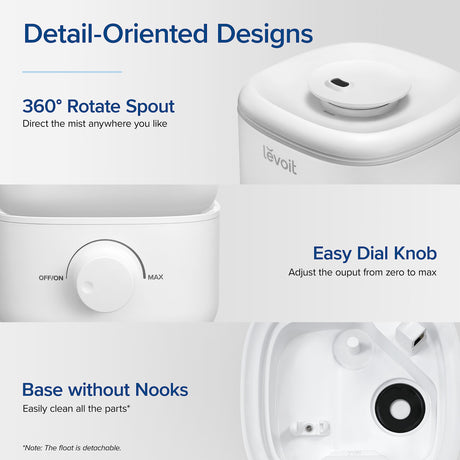 LEVOIT Humidifiers for Bedroom, 2.5L Top Fill Cool Mist Air Humidifier for Baby Nursery, Plants, Ultrasonic, Auto Shut-off, BPA Free, Quiet, Knob Control, 360° Nozzle