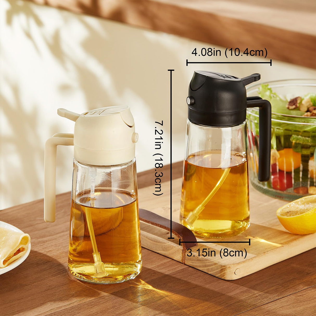 TrendPlain 470ml Olive Oil Spray Bottle for Kitchen Gadgets - 2 in 1 Olive Oil Dispenser Bottle and Air Fryer Accessories for Cooking, Salad and BBQ - Black