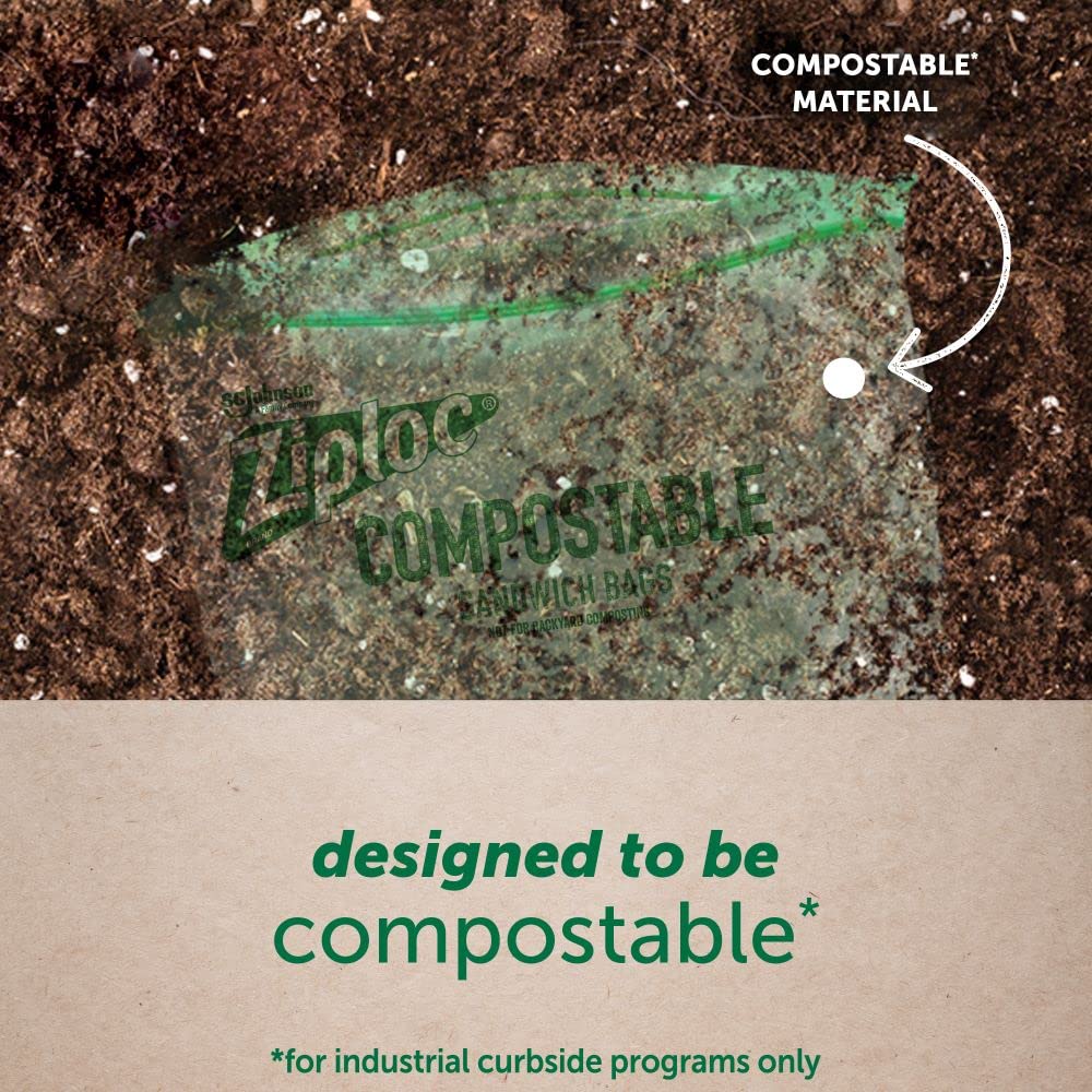 Ziploc Compostable Snack and Sandwich Bags for On-the-Go Freshness, 20 Count