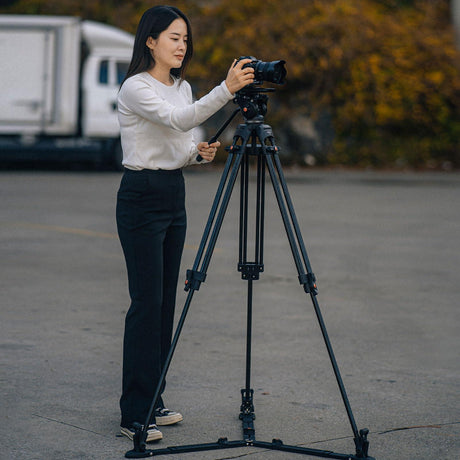 RAUBAY DV-2 Professional Fluid Head Video Tripod System, 69" Heavy Duty Camera Stands with Ground Spreader, Aluminium Twin Leg, QR Plate, Max Load 17lbs for DSLR, Digital Cine Style, Camcorder