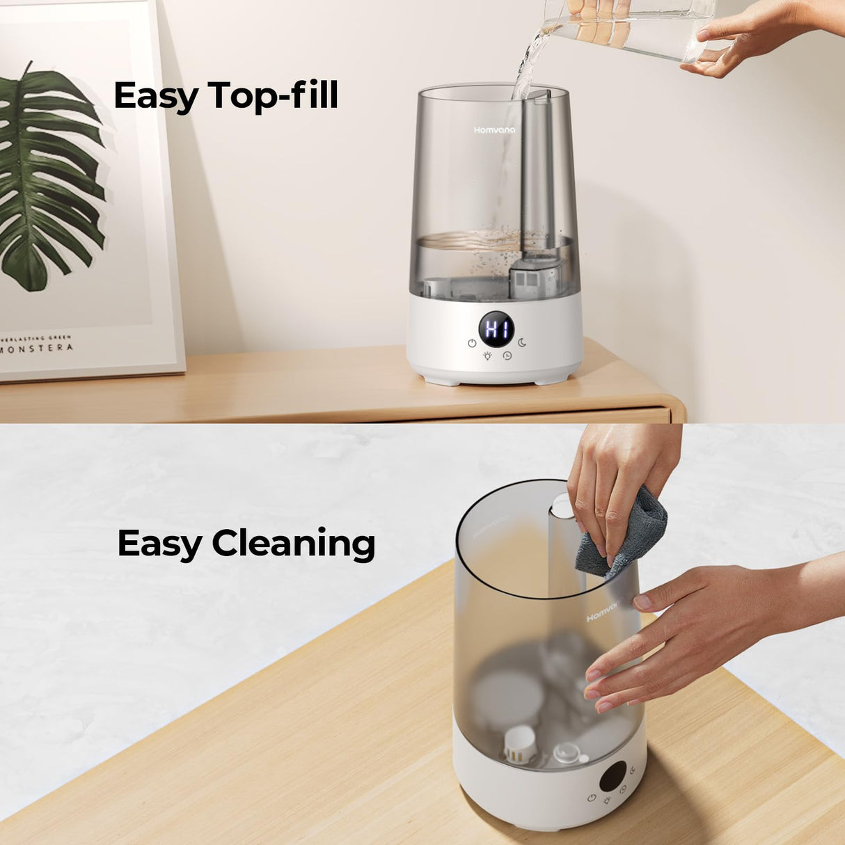 Homvana Humidifiers for Bedroom Home, 3.6L Cool Mist Top-Fill 34H Super Long Time, Quiet 16dB, Baby Humidifier, Oil Diffuser for Large Room, Plants, Nursery, Office BPA FREE, 7 Color Light Ultrasonic