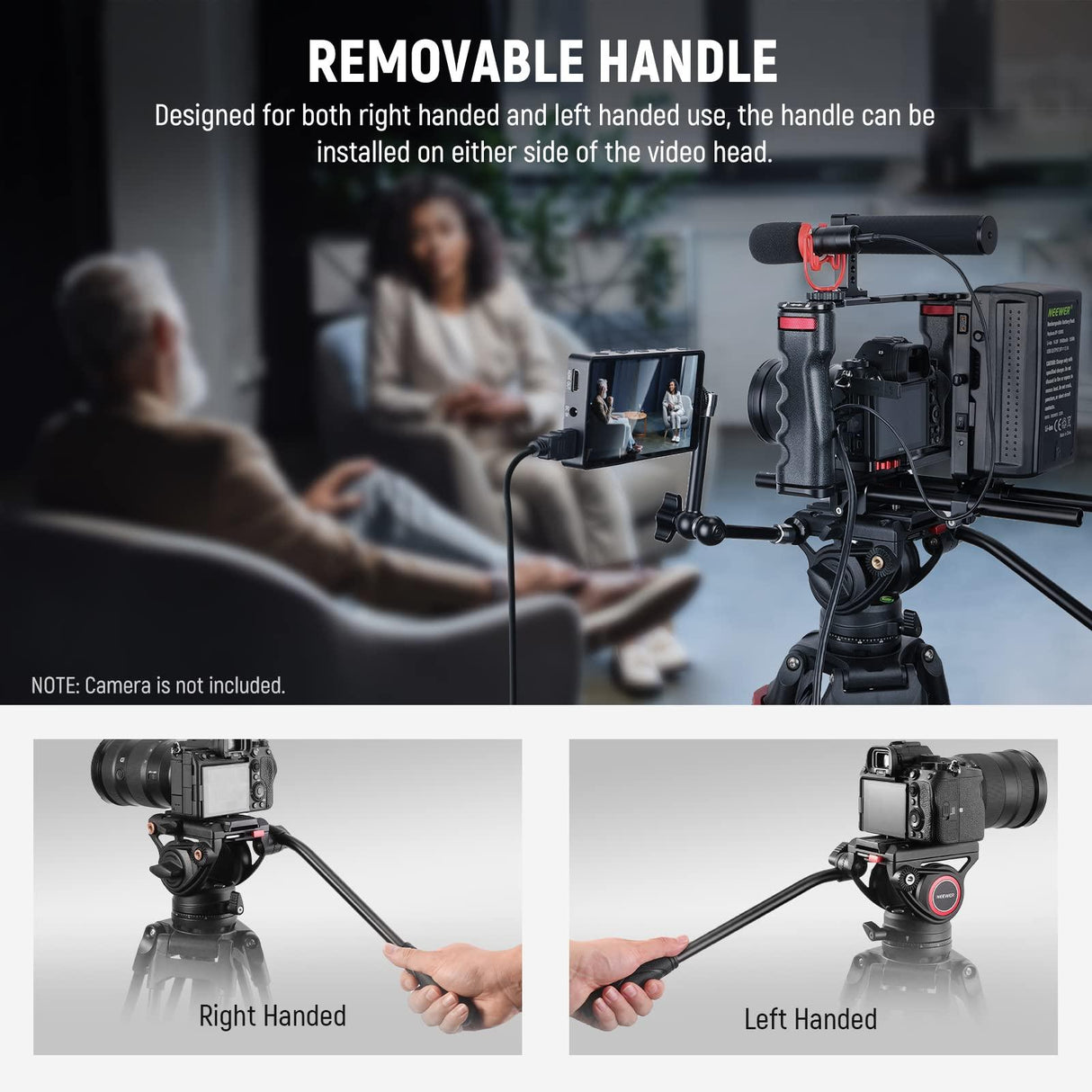 NEEWER 74" Video Tripod with Fluid Head, QR Plate Compatible with DJI RS Gimbals, Aluminum Heavy Duty Camera Tripod Professional for DSLR Cameras Camcorders, Max Load 17.6lb/8kg, TP74