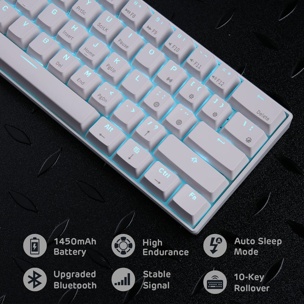 RK ROYAL KLUDGE RK61 Wireless 60% Triple Mode BT5.0/2.4G/USB-C Mechanical Keyboard, 61 Keys Bluetooth Mechanical Keyboard, Compact Gaming Keyboard with Software (Hot Swappable Brown Switch, White)