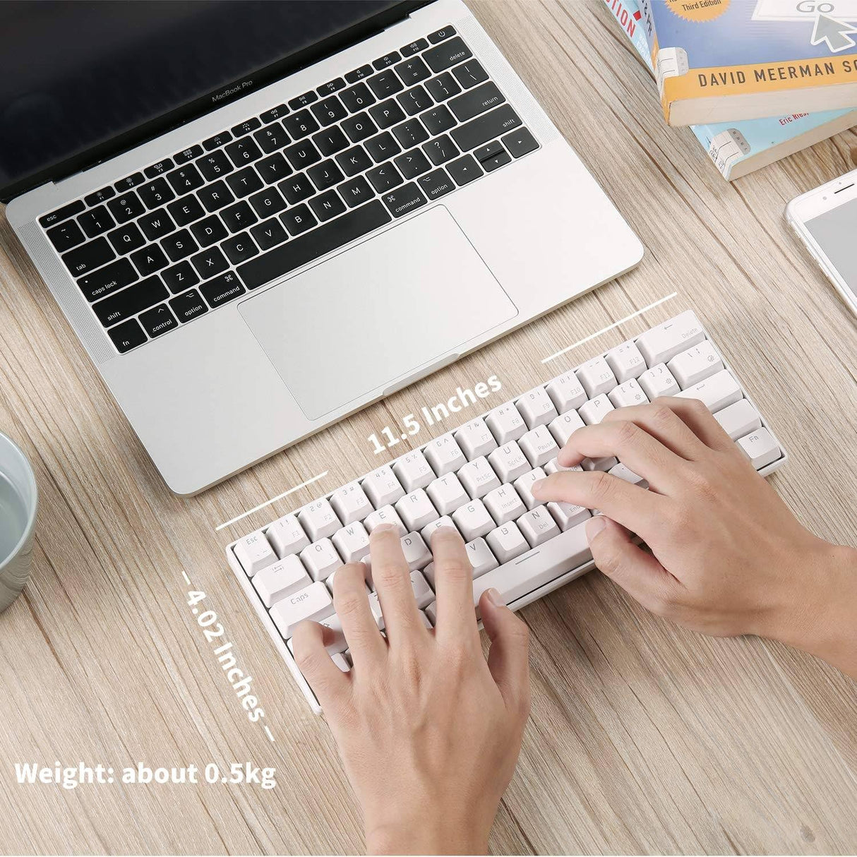 RK ROYAL KLUDGE RK61 Wireless 60% Triple Mode BT5.0/2.4G/USB-C Mechanical Keyboard, 61 Keys Bluetooth Mechanical Keyboard, Compact Gaming Keyboard with Software (Hot Swappable Brown Switch, White)