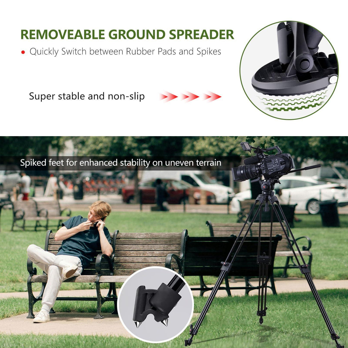 RAUBAY DV-2 Professional Fluid Head Video Tripod System, 69" Heavy Duty Camera Stands with Ground Spreader, Aluminium Twin Leg, QR Plate, Max Load 17lbs for DSLR, Digital Cine Style, Camcorder