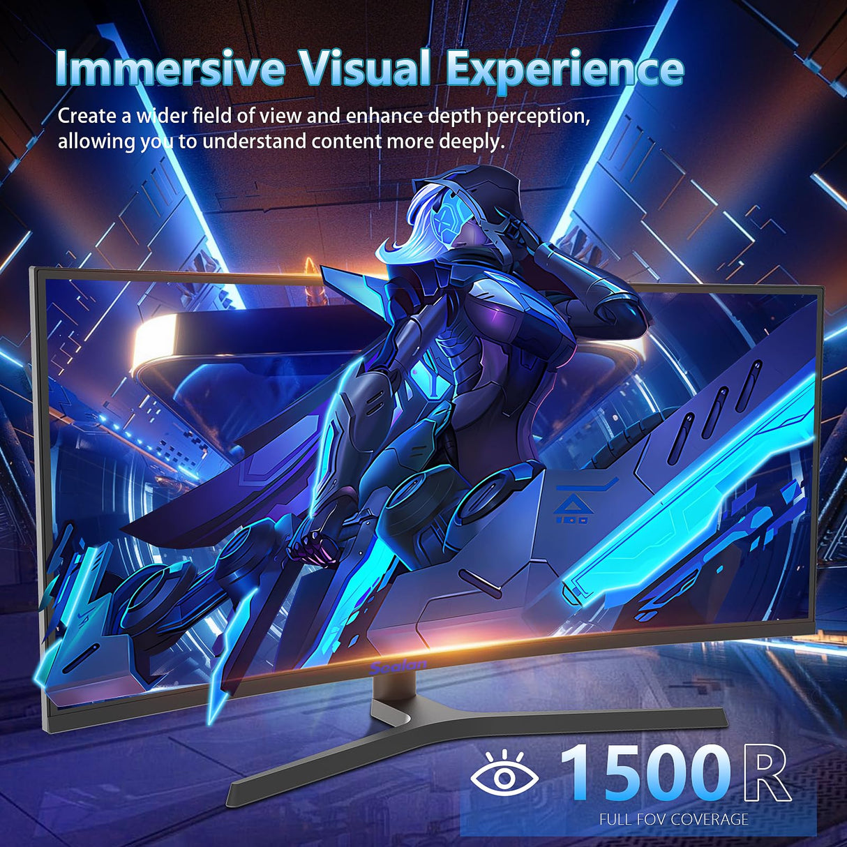 Sealan 34 inch Curved Ultrawide Computer Gaming Monitor 165Hz,UWQHD 3440x1440,1500R -PIP,1ms (MPRT),HDR, 300nits, sRGB99%,FreeSync,HDMI2.0(TMDS) x2,DP1.4 x2,Eye Care,VESA,Support Lifting Base