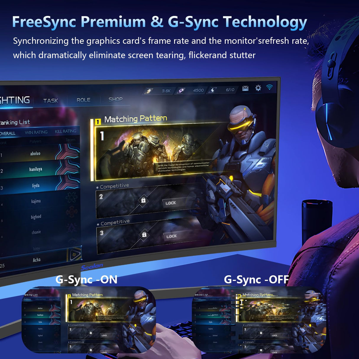 Sealan 34 inch Curved Ultrawide Computer Gaming Monitor 165Hz,UWQHD 3440x1440,1500R -PIP,1ms (MPRT),HDR, 300nits, sRGB99%,FreeSync,HDMI2.0(TMDS) x2,DP1.4 x2,Eye Care,VESA,Support Lifting Base