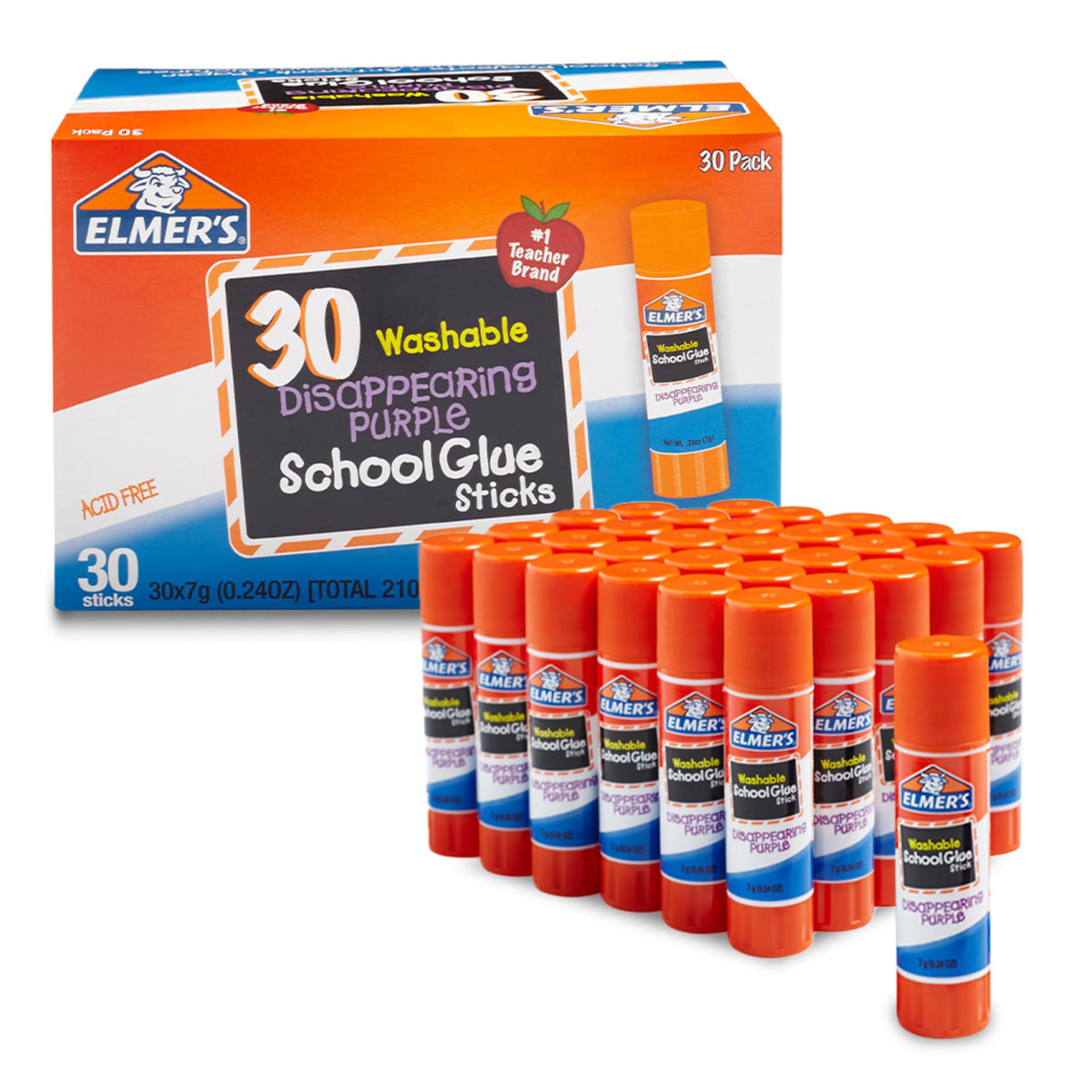 Elmer's Disappearing Purple School Glue Sticks, 0.24 oz Each, 30-Count Class Pack (E555)