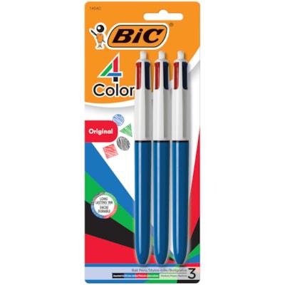 BIC 4-Colour Ballpoint Retractable Pen, Assorted Colours, Medium Tip, 3/PK*