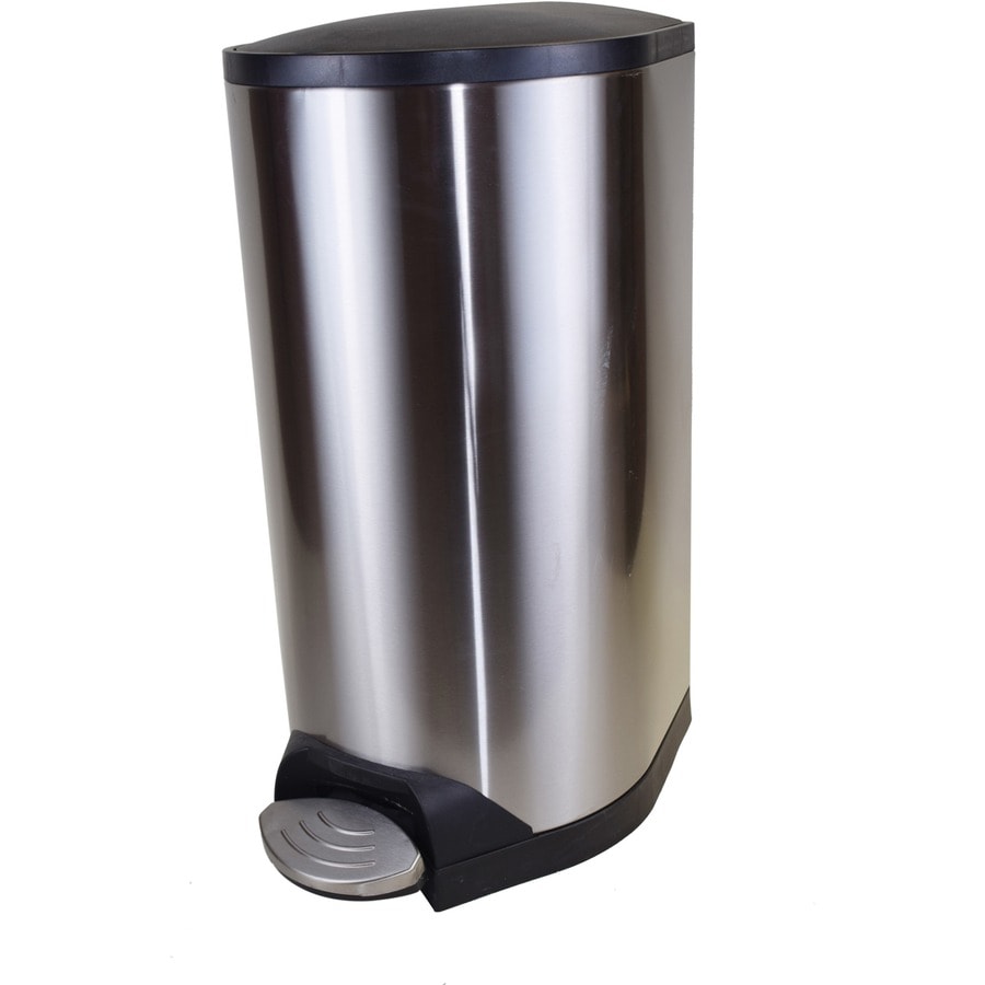 Globe Waste Container - Step-on Opening - 45.42 L Capacity - Handle, Foot Pedal - 12.5" Height x 16.2" Width - Stainless Steel - Silver, Black - 1 Each