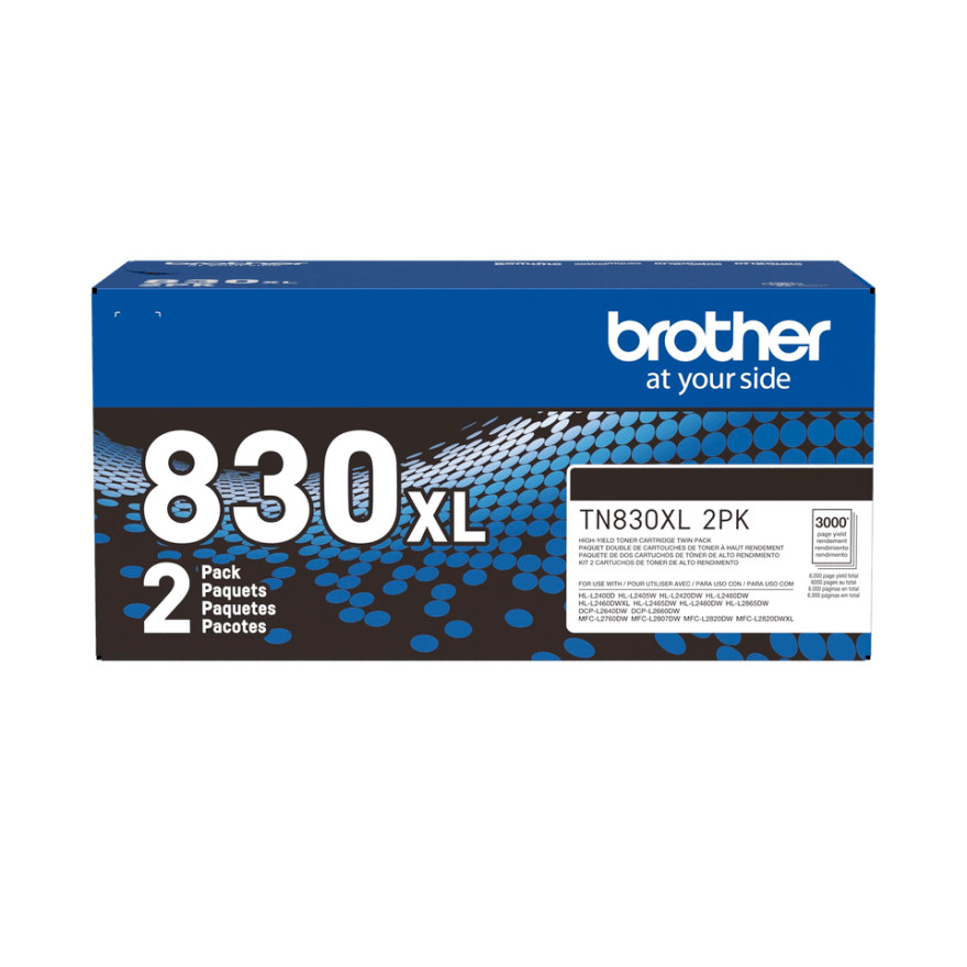 Brother Genuine TN830XL2PK High Yield Black Toner Cartridge 2-Pack - 6,000 Pages