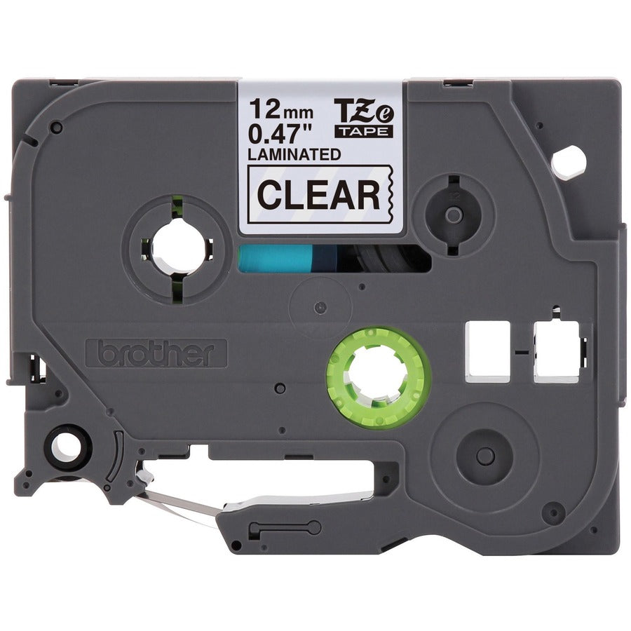 P-touch TZe Laminated Tape Cartridge - x 1/2" (12.70 mm) Width - Black, Clear - Water Resistant - Laminated - Grease Resistant, Grime Resistant, Temperature Resistant - 1 Each