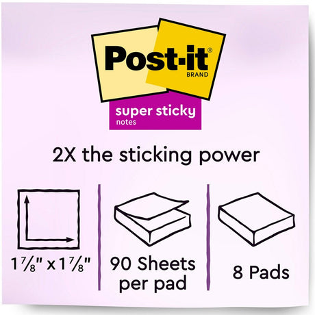 Post-it® Super Sticky Notes - Supernova Neons Color Collection - Rectangle - 90 Sheets per Pad - Aqua Splash, Acid Lime, Tropical Pink, Iris Infusion - Paper - Self-adhesive, Recyclable - 8 / Pack